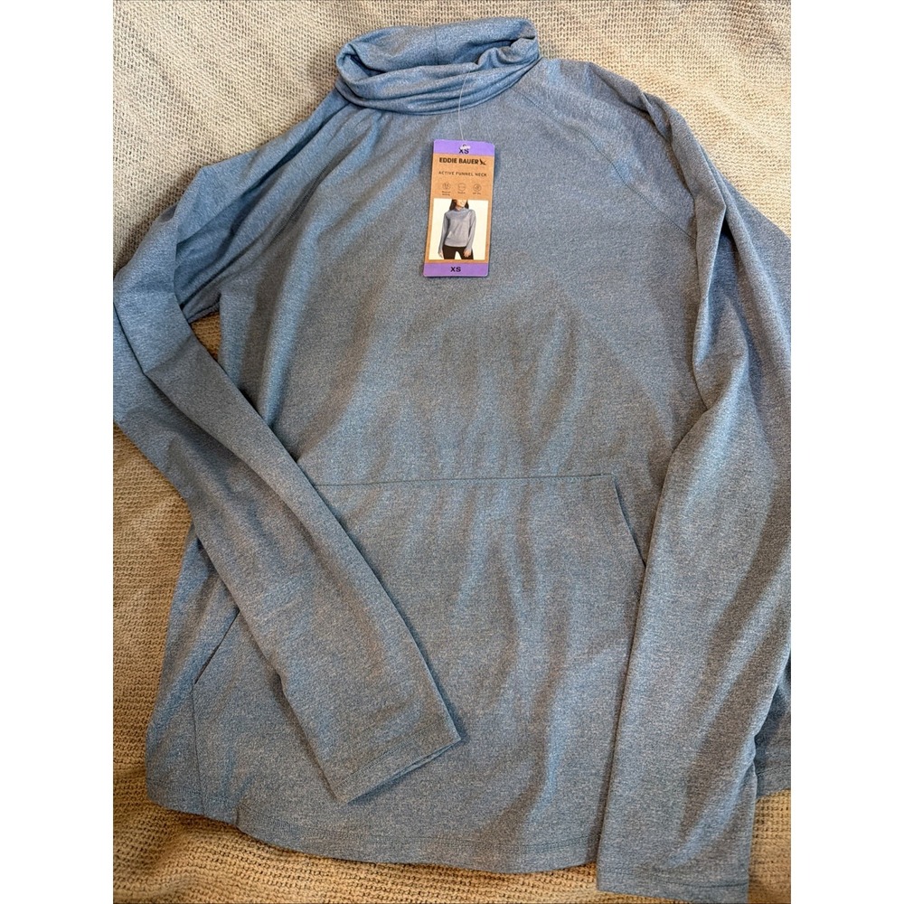Eddie Bauer Women's XS Active Funnel Neck Long Sleeve Blue Top Pullover NWT